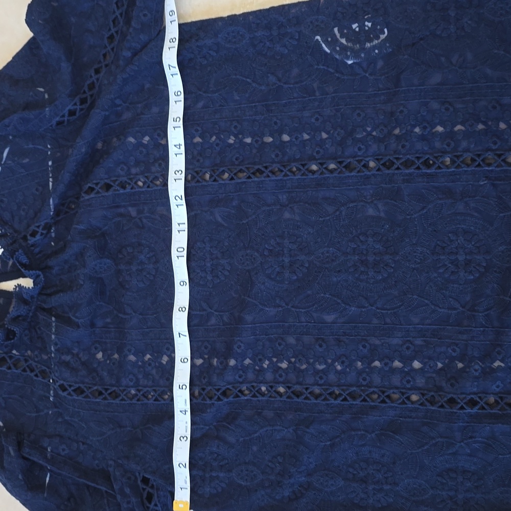 RARE Sezane Navy Lace Long-Sleeve Blouse - Picture 10 of 12